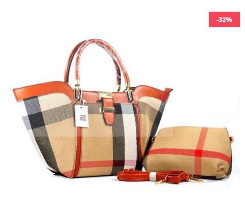 Multicolor Check Design Ladies Leather Hand Bag Set - 1096BRW03